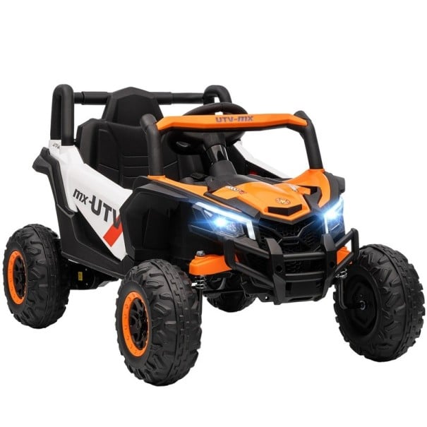 Elektrické auto pro děti UTV buggy se 2 motory, 12V baterie, 2,4G dálkové ovládání, LED světla, terénní pneumatiky, 96x61x56 cm oranžová