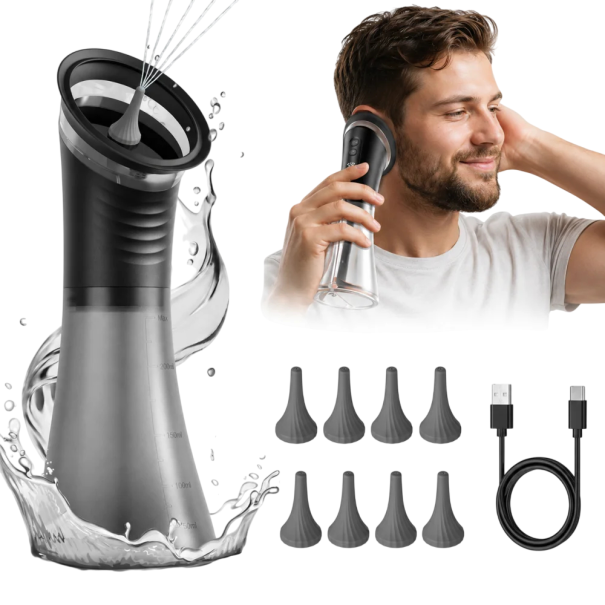 Elektrický čistič uší se třemi tlakovými režimy a nádržkou 230 ml 269 x 95 x 95 mm s USB-C nabíjením černý na odstranění ušního mazu 1