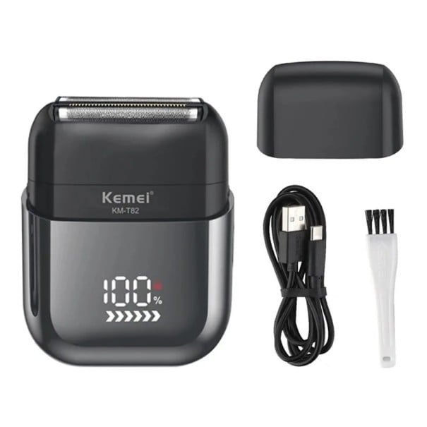 Elektrický holicí strojček pre mužov Kemei KM-T82 vodoodolný fóliový s LED displejom USB-C nabíjanie 5 W 7500 ot./min čierny na tvár aj bradu 1