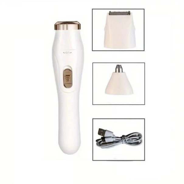 Elektrický holicí strojek 3 v 1 nabíjecí USB 13,5 x 3,2 cm výměnné hlavice pro tělo obličej nos a uši bílá