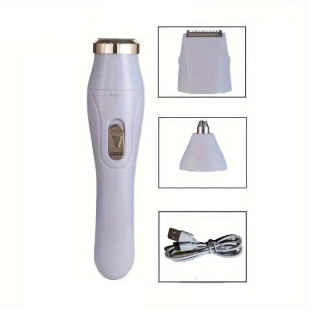 Elektrický holicí strojek 3 v 1 nabíjecí USB 13,5 x 3,2 cm výměnné hlavice pro tělo obličej nos a uši fialová