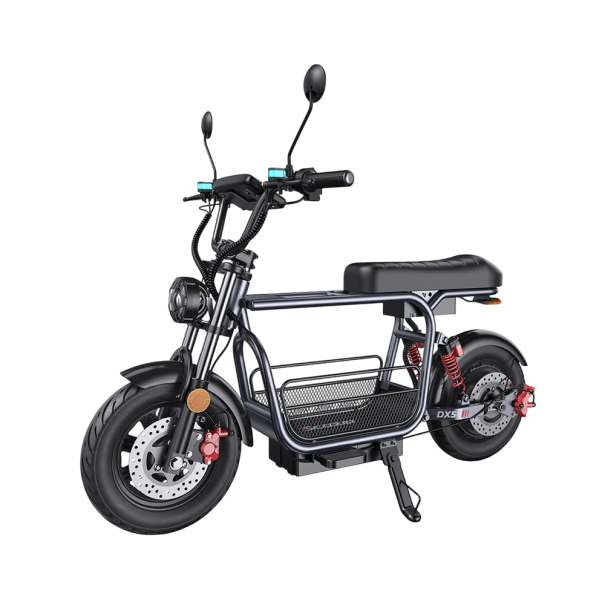 Elektrický skútr DX5 Rychlost 25 km/h Dojezd 60-72 km Baterie 48 V 15,6 Ah Pneumatiky 15 palců LCD displej Hydraulické brzdy Šedý Do města 1