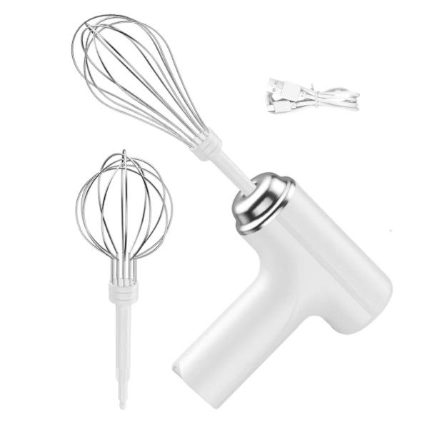 Elektrický šlehač ruční bezdrátový 13 W kompaktní 10,8 × 13 cm s nerezovými metlami kuchyňský mixér na šlehání bílá