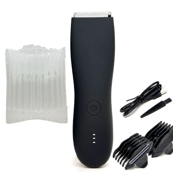Elektrický zastřihovač chloupků na těle pro muže Pánský vodotěsný zastřihovač chlupů a vlasů s indikací nabíjení IPX7 Dobíjecí holicí strojek na tělo s nástavci 800 mAh černá