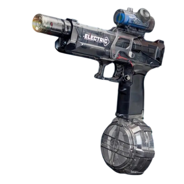 Elektrisch waterpistool voor kinderen met sensor, licht, vizier, trommelmagazijn, oplaadbare batterij, USB-oplaadfunctie, zomerwaterspeelgoed zwart