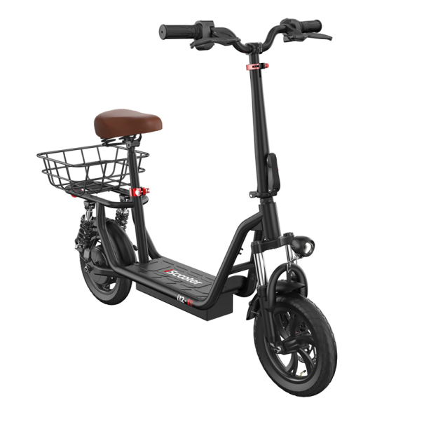 Elektrische scooter met zitting 500 W met mand en dubbele vering 36 V 7,5 Ah batterij actieradius 35 km max 25 km/h 120 kg zwart