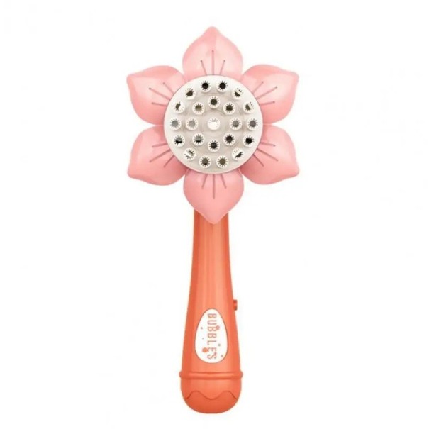 Elektrische Seifenblasenpistole in Blumenform 23 Öffnungen Kunststoff ABS 29,4 x 13 cm für 3x AA Batterien Für Kinder ab 3 Jahren für Geburtstage und Spielen rosa