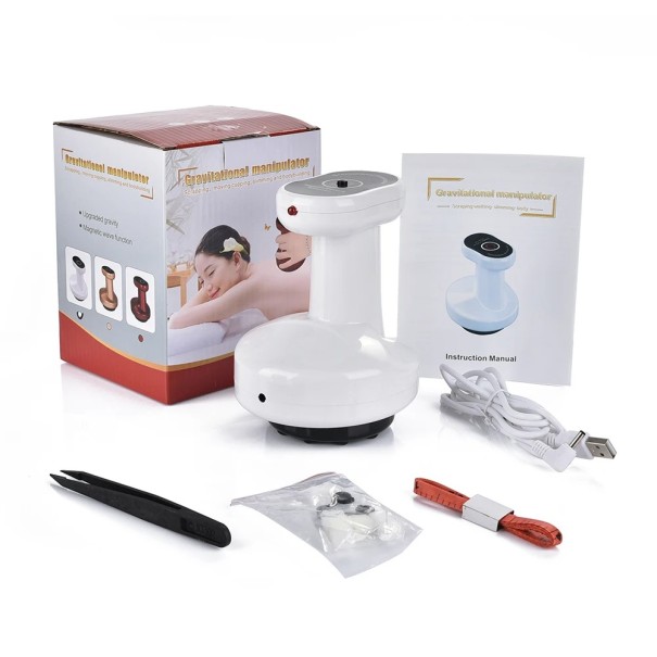 Elektrische vacuümmassagecup 10,5 x 13 x 7 cm Intelligente zuignap met verwarming voor rug, nek en armen Massage, schrapend, anti-cellulitis effect wit
