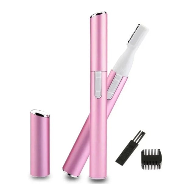 Elektrische wenkbrauwtrimmer mini scheerapparaat met reinigingsborstel en opzetstuk voor wenkbrauwen, lippen, gezicht en lichaam roze