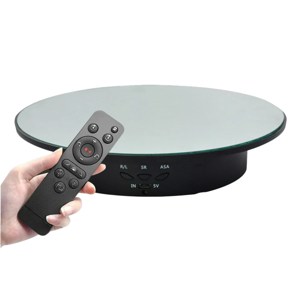 Elektrischer drehbarer Ständer 360° Durchmesser 20 cm Spiegelrotationssockel mit Fernbedienung Motorischer Präsentationsständer Kabelbetriebene Fotografie schwarz