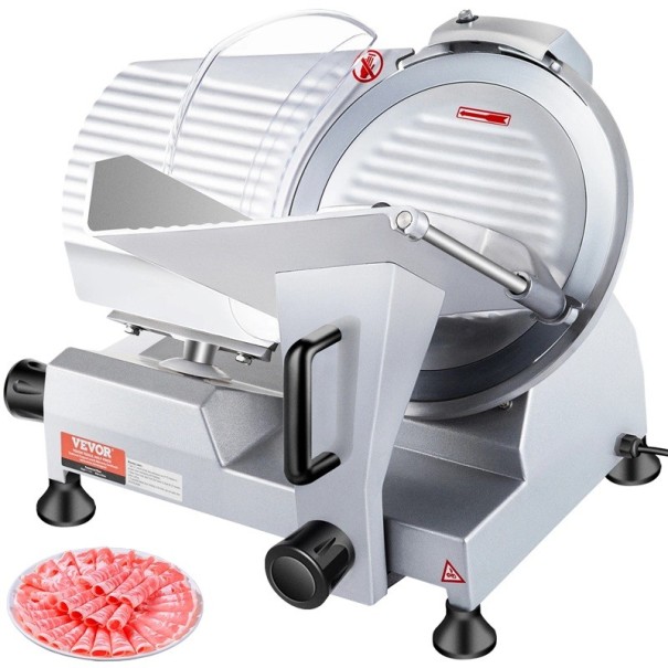 Elektrischer Fleischschneider 240 W 41 × 35 × 34 cm silberner metallischer Tischschneider zum Schneiden von Fleisch, Wurst und Wurstwaren in der Küche 1