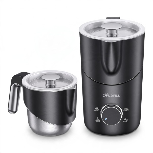 Elektrischer Milchaufschäumer und Milchdampfer 8in1 Abnehmbarer Behälter für die Spülmaschine 400 ml Magnetantrieb 35.000 U/min Schwarz Für Kaffee 1