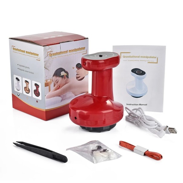 Elektrischer Vakuum-Massagebecher 10,5 x 13 x 7 cm Intelligenter Saugnapf mit Heizung für Rücken, Nacken und Arme Massage, Schaben, Anti-Cellulite-Effekt rot