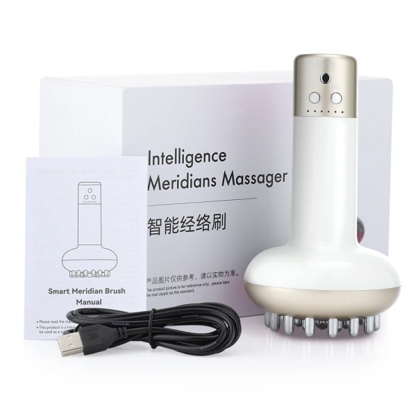 Elektrisches Lymphdrainagegerät 15,8 x 9,3 cm, Guasha-Massagebürste mit Mikroströmen, Anti-Cellulite und Physiotherapie, Körperpflege weiß