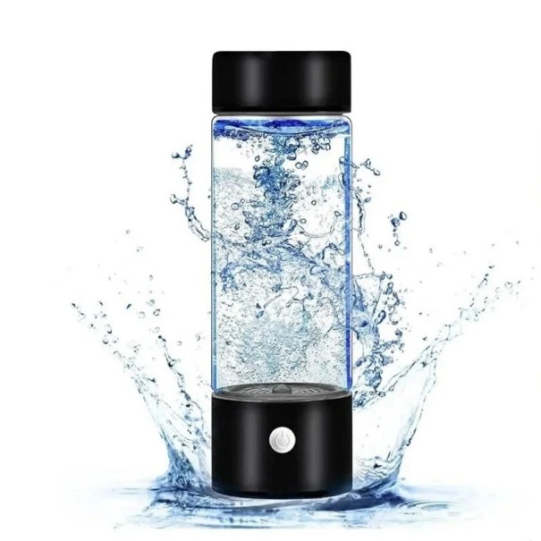 Elektrisk glasflaske med hydrogenvandgenerator, ionisator, USB-strøm, 420 ml, 22,5 x 6,7 cm, sundt vand sort