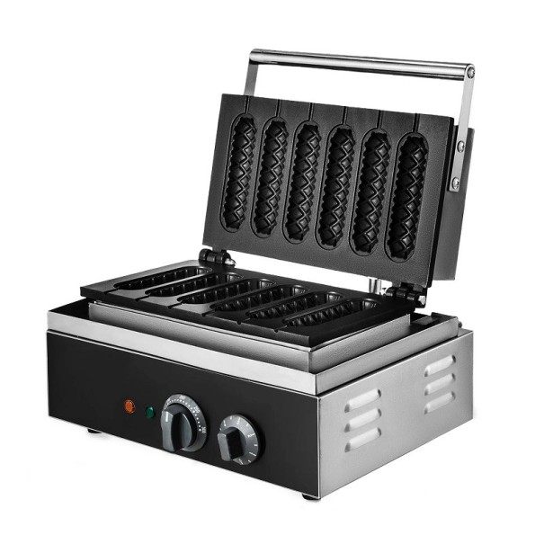 Elektrisk majsmaskine med temperatur- og tidskontrol 6 stk. 1500 W majsmaskine To varmeplader med non-stick overflade 38,5 x 37 x 10 cm 1
