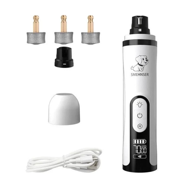 Elektrisk neglefil med LED-lys Negletrimmer Hunde-neglesliber med tre udskiftningshoveder 1