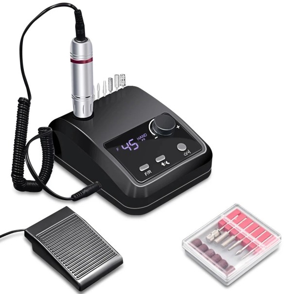 Elektrisk neglesliber 45000 RPM fil til gel- og akrylnegle manicure og pedicure professionelt sæt med HD-display justerbar hastighed sort