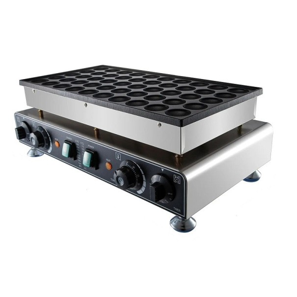 Elektrisk poffertje-bagemaskine 1600 W Rustfrit stålapparat til 50 mini-pandekager Non-stick vaffeljern med temperatur- og tidskontrol 53,3 x 30,5 x 20,3 cm 1
