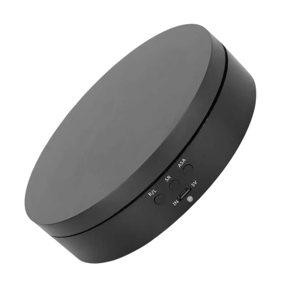 Elektrisk roterende stativ 360° diameter 138 mm Motorisk roterende base Strømforsyning via kabel Præsentationsstativ til produkter dekoration fotografering sort