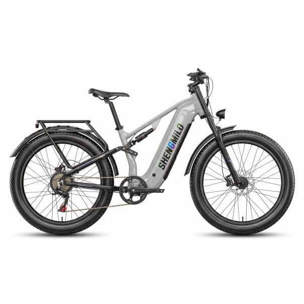 Elektriskt mountainbike Shengmilo S600 Pro Två motorer 2 x 80 Nm Batteri 48 V 25 Ah Shimano 7 växlar Fullfjädrad Grå För terräng och stad 1