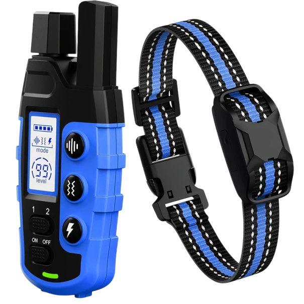 Elektriskt träningshalsband för hundar 2-54 kg med fjärrkontroll Vattentätt uppladdningsbart halsband Vibrationsljud Stötdämpande husdjursträning blå