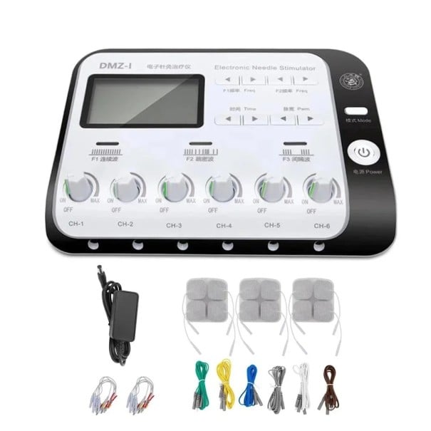 Elektroakupunktúrny TENS stimulátor DMZ-I 6 nezávislých kanálov Frekvencia 1~100 Hz Rozmery 24 x 17 x 7 cm Biela farba Pre úľavu od bolesti svalov 1