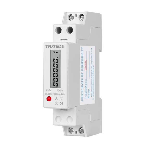 Elektromer 91 x 18 x 65 mm 230 V 5(60) A Jednofázový 1P 2 vodiče DIN 35 mm LCD digitálny displej Pamäť po výpadku Trieda 1 1