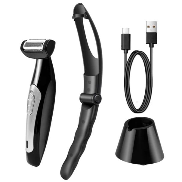 Elektromos borotva a hátra és testre, összecsukható fogantyú 38 cm USB töltés fekete hátra, mellkasra és hónaljra 1