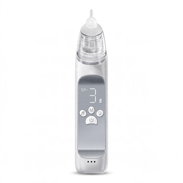 Elektroniczna aspirator do nosa dla dzieci 3 poziomy ssania 63 kPa Bateria 700 mAh USB-C 3 końcówki Melodie i światło Biała Dla niemowląt i małych 1
