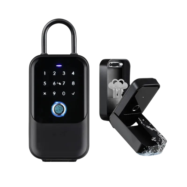 Elektronisches Vorhängeschloss mit Fingerabdruck und Tastatur Tuya WiFi USB Zinklegierung schwarz zur Sicherung von Schlüsseln und Zugängen