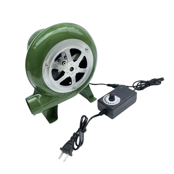 Elektryczne dmuchawa do grilla i pieca kowalskiego z regulatorem obrotów 22 × 18,5 × 12,5 cm metalowa konstrukcja zielona do węgla i pieców 1