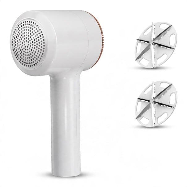 Eliminador eléctrico de pelusas de ropa Cargador USB Cuchilla de acero inoxidable de seis hojas Rejilla de acero Para suéteres y abrigos blanco