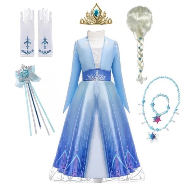Elsa a Frozen jelmezből kiegészítőkkel Jelmez lányoknak Cosplay Elsa a Frozen karneváli jelmezből Halloween maszk lány ruha Elsa a Frozen V286-ból 8