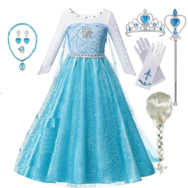 Elsa a Frozen jelmezből Kiegészítőkkel Jelmez lányoknak Cosplay karneváli jelmez Halloween maszk lány ruha Elsa a Frozentől 8