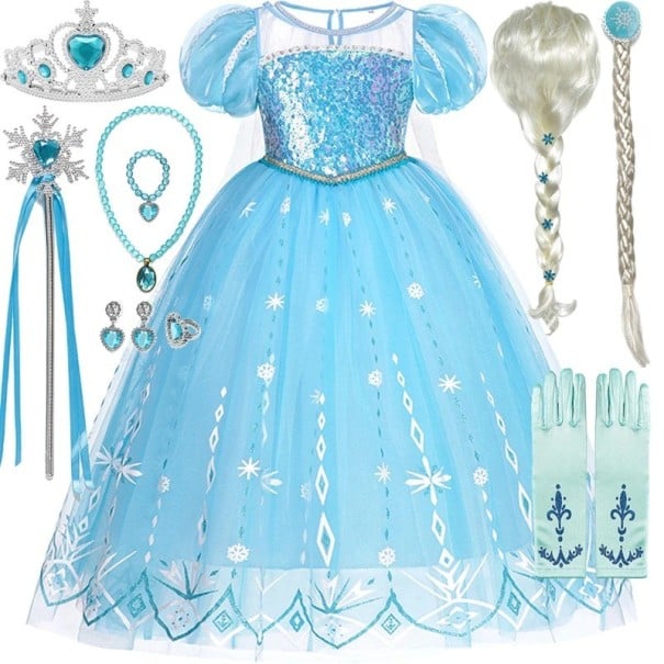 Elsa a jégvarázslat kosztüm kiegészítőkkel Lányoknak Cosplay Elsa jégvarázslat V292 4