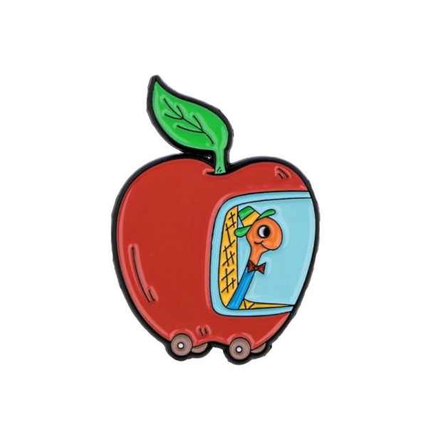 Emaille Brosche Apfel mit gezeichnetem Tiermotiv 2 × 3,7 cm bunter Anstecker Zubehör für Rucksack Kleidung Geschenk 1