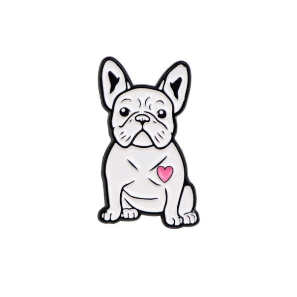 Emaille-Brosche Hund Französische Bulldogge Zeichentrickmotiv 2,1 × 3,5 cm schwarz-weiß Klopfabzeichen Zubehör für Rucksack Kleidung Geschenk 1