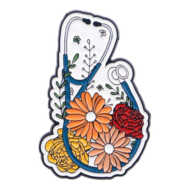 Emaille-Brosche Stethoskop mit Blumen 2,7 × 4 cm farbiger Anstecker für Rucksack Kleidung Accessoire modischer Schmuck Geschenk 1
