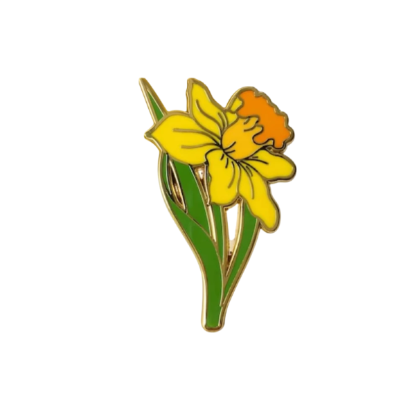 Emaille-Pin Blume Narzisse Botanische Brosche Gelb Orange Grün Metallabzeichen Zubehör für Rucksack Revers Kleidung 1