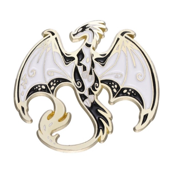 Emaille-Pin Drache mit ausgebreiteten Flügeln ca. 2,8 × 3 cm metallische Brosche schwarz-weißes Motiv Abzeichen für Rucksack Jacke Kleidung 1
