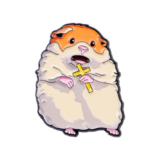 Emaille-Pin Hamster mit Kreuz 2,5 × 3,4 cm Metallbrosche orange-beige-gelb Zubehör für Rucksack Jacke Kleidung 1