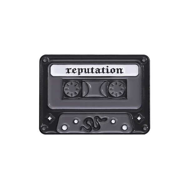 Emaille-Pin Musik-Kassette Reputation ca. 2,8 × 2 cm Metallbrosche schwarz-grau retro Abzeichen für Revers Rucksack Tasche Kleidung 1