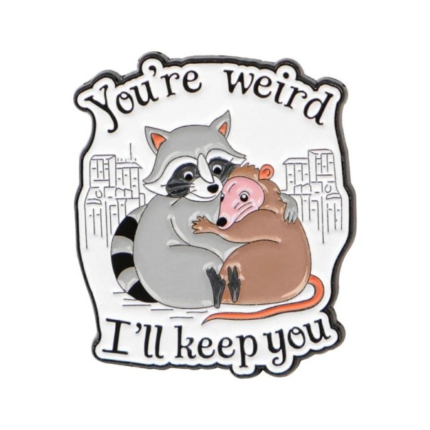 Emaille-Pin Waschbär mit Opossum und Schriftzug ca. 3,2 × 2,7 cm gezeichneter bunter Motiv-Abzeichen für Rucksack, Jacke, Kleidung Zubehör 1