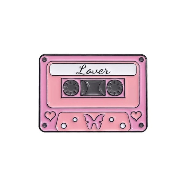 Emaillierter Pin Musik Kassette Lover ca. 2,8 × 2 cm Metallbrosche rosa Retro Abzeichen für Kragen Rucksack Tasche Kleidung 1