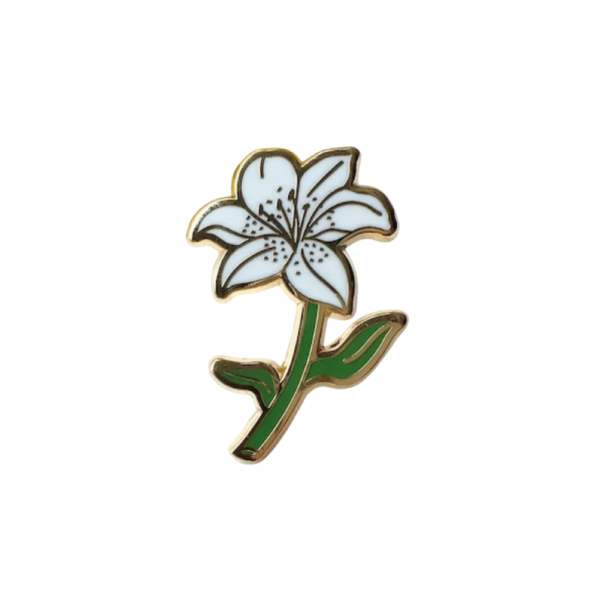 Emaliowany pin biały kwiat botaniczna broszka metalowa odznaka zielony łodyga kwiatowy motyw biżuteria dodatek na plecak klapę odzieży 1