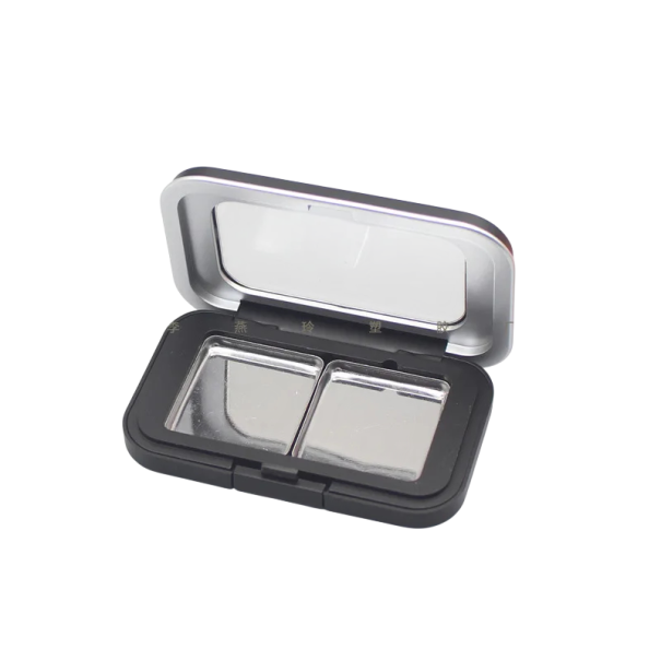 Emballage en plastique vide pour cosmétiques avec 2 fenêtres 80,2 × 50 mm boîte en plastique compacte noire avec couvercle transparent pour maquillage 1