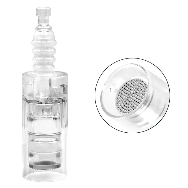 Embouts à aiguilles pour dermapen dans un étui de protection 10 pcs Têtes d'aiguille nano rondes interchangeables pour stylo de micro-aiguilletage Recharge pour outil de mésothérapie Compatible avec la plupart des dermapens 1