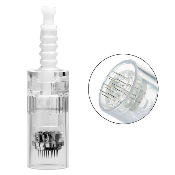 Embouts à aiguilles pour dermapen dans un étui de protection 10 pcs Têtes remplaçables à 12 aiguilles pour stylo de micro-aiguilletage Recharge pour outil de mésothérapie Compatible avec la plupart des dermapens 1