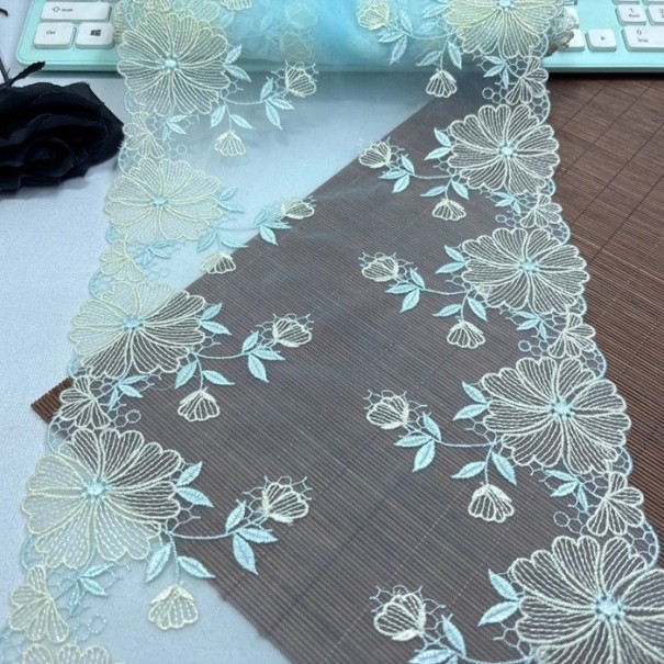 Embroidered Lace Netting 21.5 x 91 cm Polyester Lace with Floral Design Decorative Fabric for Sewing Clothing Decorations DIY light blue